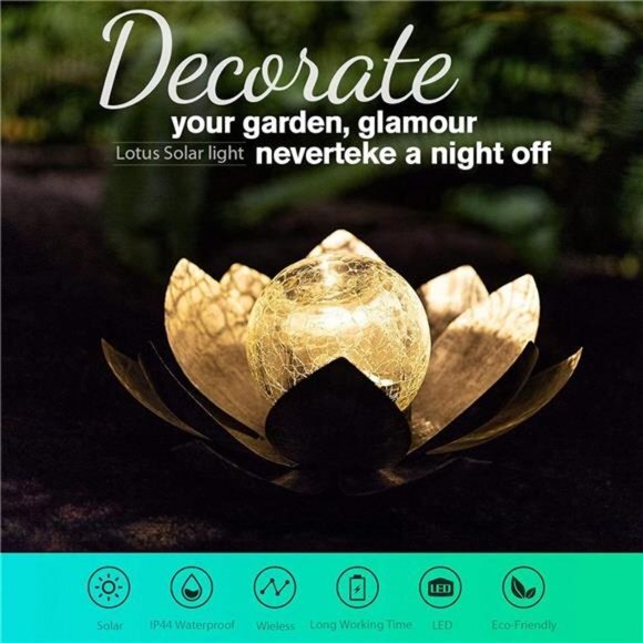 Waterproof Solar Lights Outdoor Garden, Globe Glass Lotus, for Walkway ,Tabletop - Picture 2 of 6